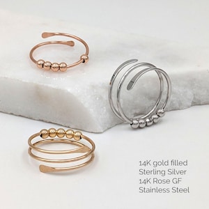 Anxiety Fidget ring: Women Spinner Ring, Spinning beads Spiral Rings, Gold or Silver, Adjustable