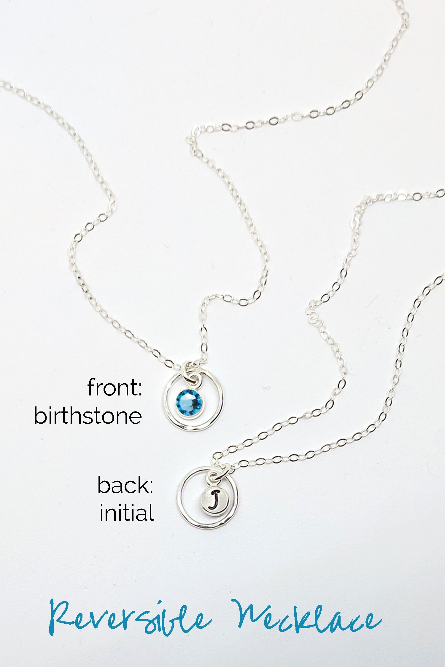 Aquamarine necklace March birthstone necklace Initial necklace Silver circle necklace BFF necklace Best friend necklace First time mom gift