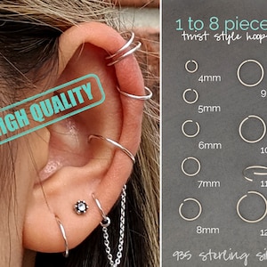 Sterling silver hoops earrings Small hoop earrings Forward helix earring Cartilage hoop Tragus piercing Conch piercing Septum Ring Nose ring
