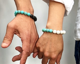 Couple bracelets Matching bracelets Morse code bracelets Aromatherapy/Essential oil diffuser bracelets 1 year anniversary gift for boyfriend