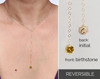 Y necklace Topaz necklace November birthstone necklace Initial necklace Gold lariat necklace Silver layered necklace Personalized gift women