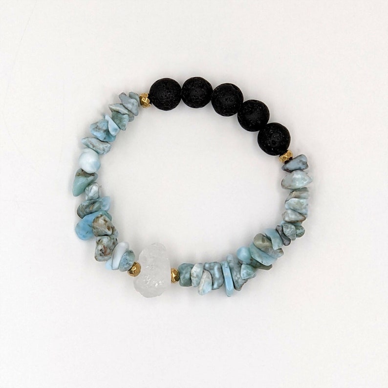 Larimar bracelet Aromatherapy bracelet Essential oil diffuser bracelet w lava rock or rosewood Anxiety bracelet Calming blue gemstone GIFT image 1