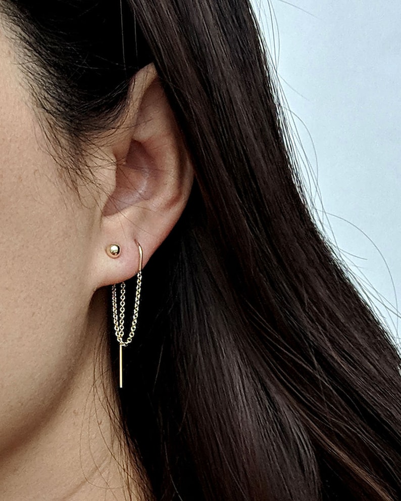 Threader Stud Earrings Gold Threader Earrings Sterling Silver Etsy