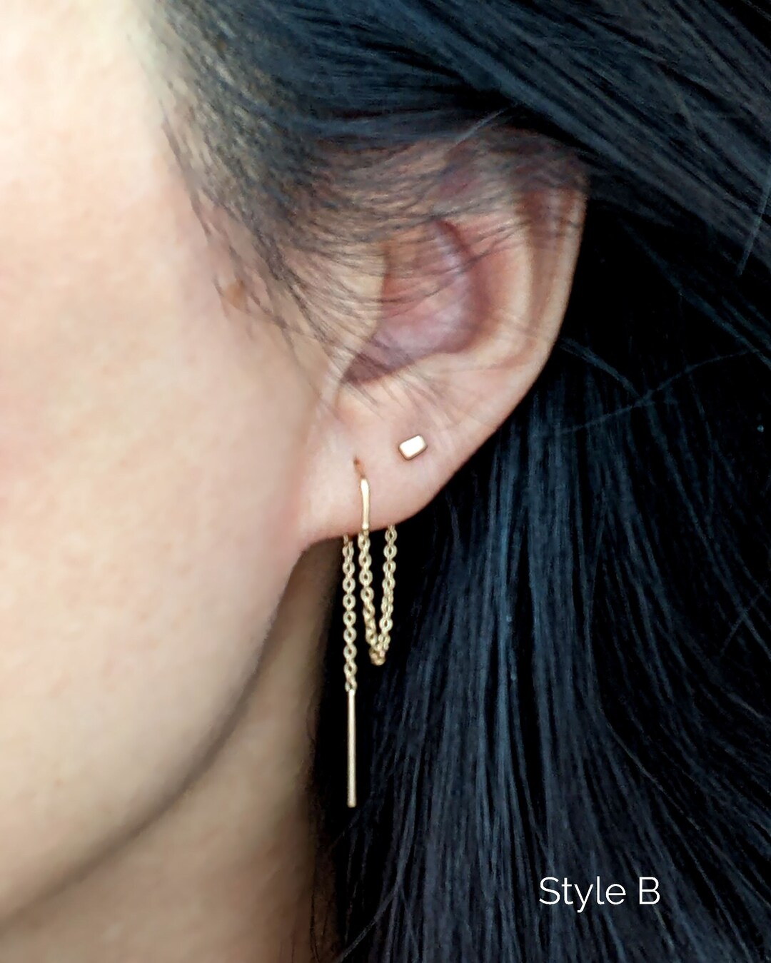 2-in-1 Double Piercing Earrings Sterling Silver Threader