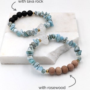 Larimar bracelet Aromatherapy bracelet Essential oil diffuser bracelet w lava rock or rosewood Anxiety bracelet Calming blue gemstone GIFT image 4