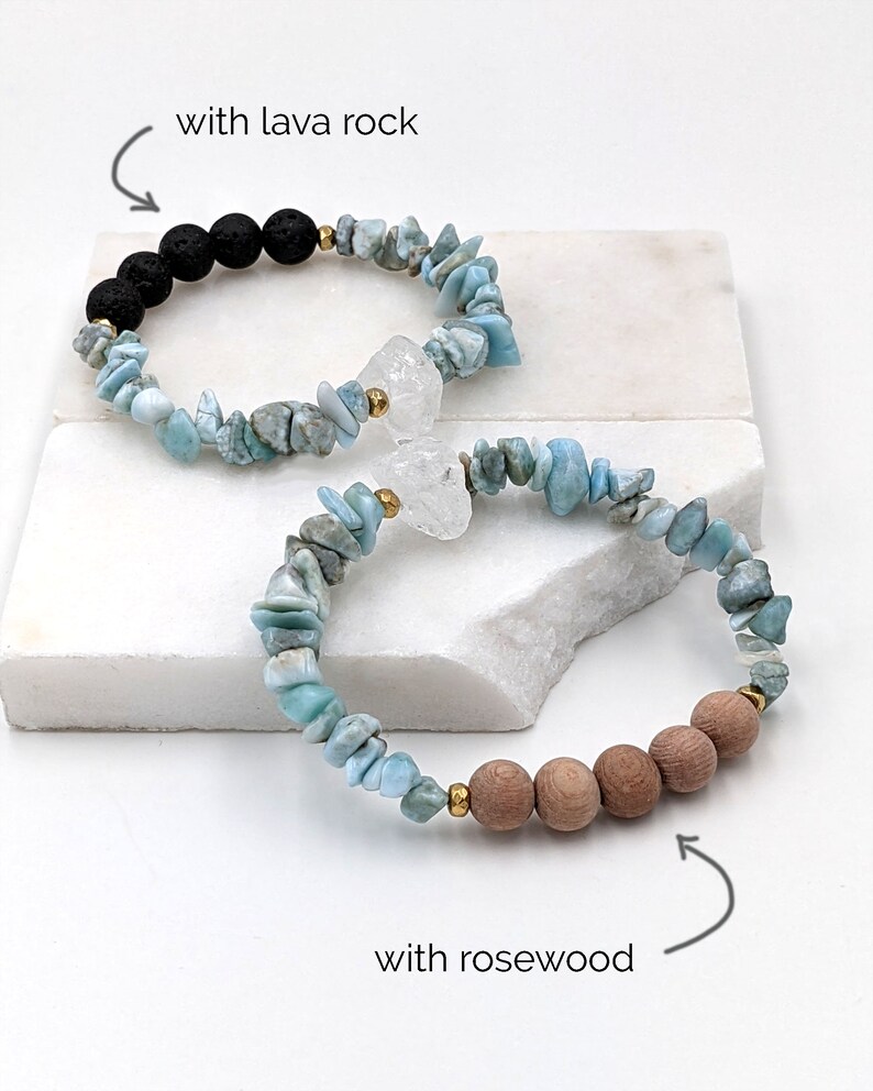 Larimar bracelet Aromatherapy bracelet Essential oil diffuser bracelet w lava rock or rosewood Anxiety bracelet Calming blue gemstone GIFT image 4