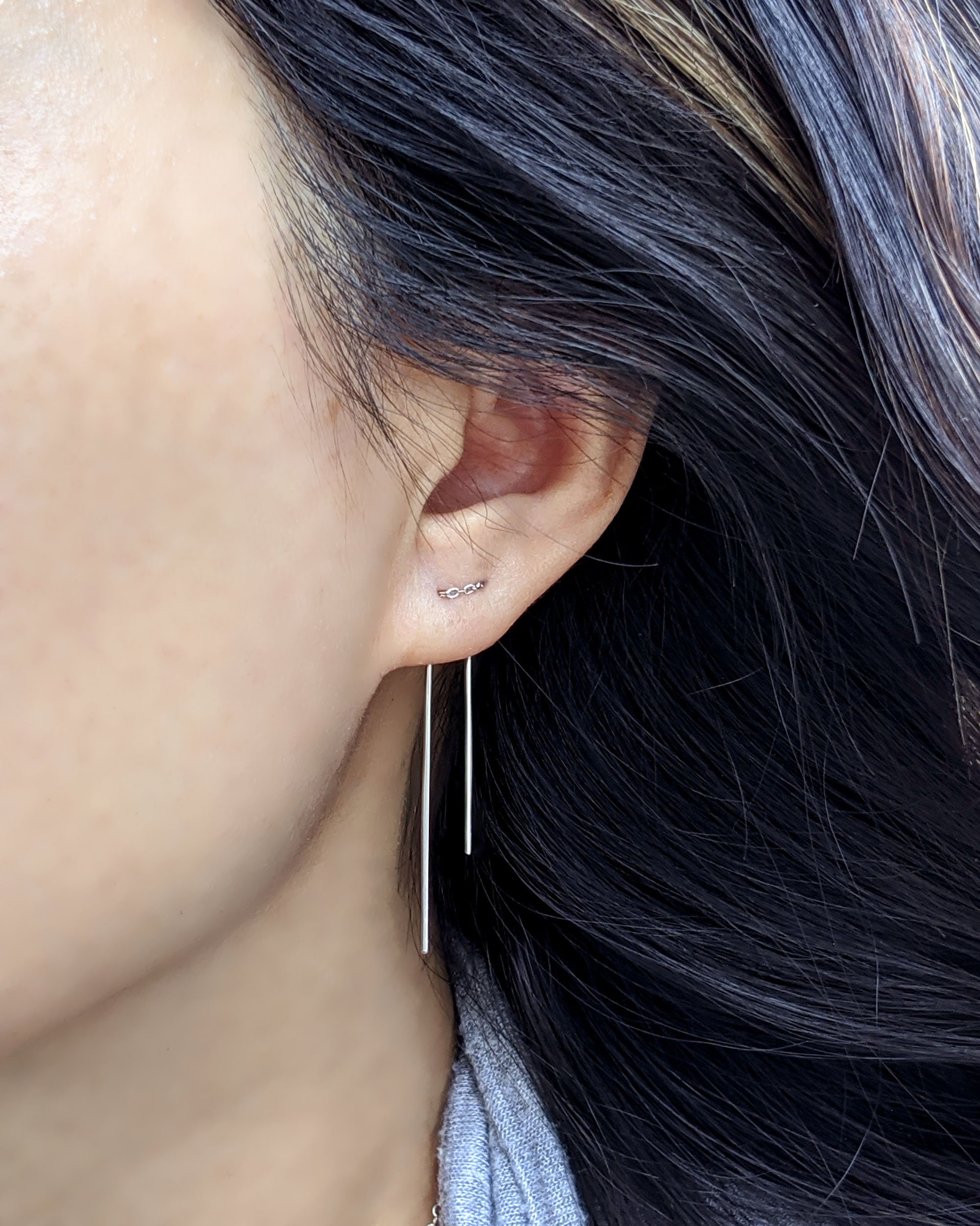 Orecchini a barra, stile minimalista, per donne e ragazze, in argento Sterling S925, con ciondolo a forma di nappa, a goccia, semplice filo, ipoallergenici, colore: Oro, cod. E593
