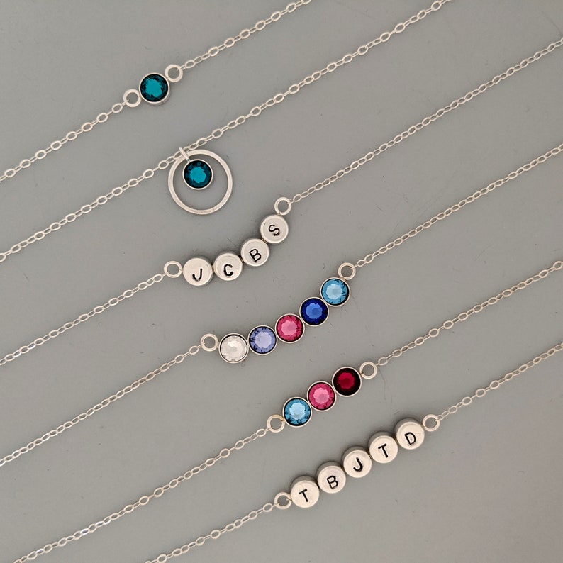 Multiple Birthstone Necklace Mom Necklace Kids Initials Family Etsy