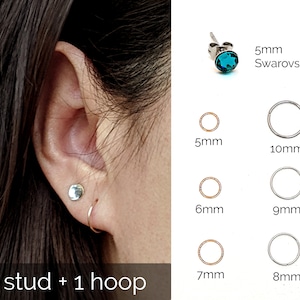 Surgical steel earrings set of Women/Mens stud earring & Small hoop earrings gold Stainless helix earring Cartilage earrings Tragus piercing