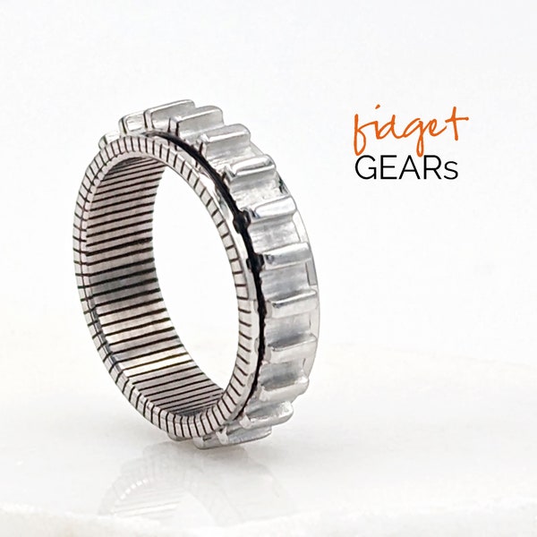 Spinner ring Mens/Boys Fidget ring Anxiety ring Silver stainless steel thumb ring Anxiety relief worry ring Spinning fidget necklace pendant