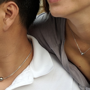 Couples necklaces set Ball & stainless steel initial necklace Custom engraved matching necklaces Personalized first anniversary gift for him