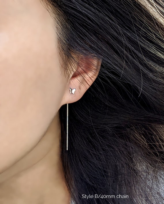925 Sterling Silver Double Lobe Gold PVD Ball with Chain Minimal Stud Earring- 1 Piece 925 Sterling Silver Double Lobe Gold PVD Ball with Chain Minimal Stud Earring- 1 Piece