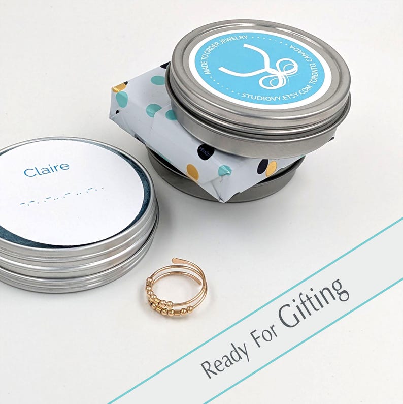 Morse Code Fidget Ring | Anxiety midi or thumb ring with spinning beads | Adjustable image 3