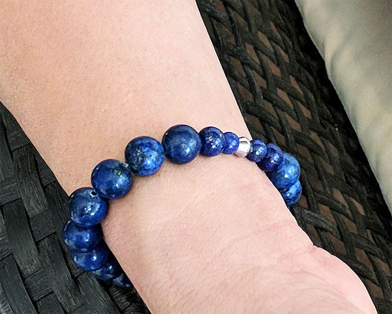 Lapis lazuli bracelet Men Engraved bracelet Blue gemstone beaded yoga Mala Husband Valentine gift Brother gift Boyfriend bracelet Uncle gift