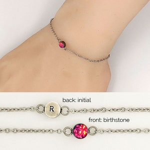 CZ red ruby bracelet Personalized anklet Dainty birthstone initial bracelet femme Stainless steel ankle bracelet 30th birthday gift for her