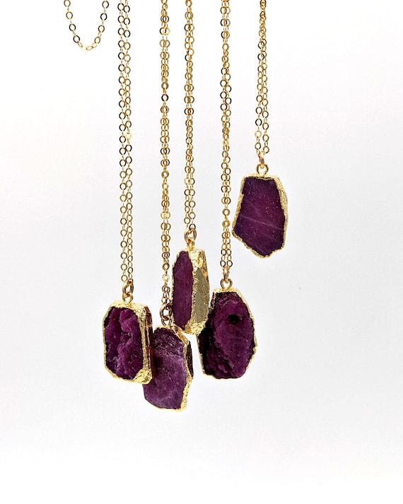 Raw ruby crystal necklace deals
