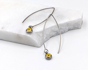 21st birthday gift for her CZ imperial topaz earrings Dangle charm birthstone earrings Stainless steel earrings drop Surgical steel earrings