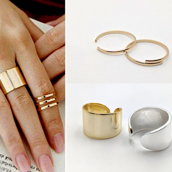 Stacking ring set/single Silver cuff ring Dainty midi rings Wide band ring Women open ring Gold thumb ring Adjustable tube ring Knuckle ring