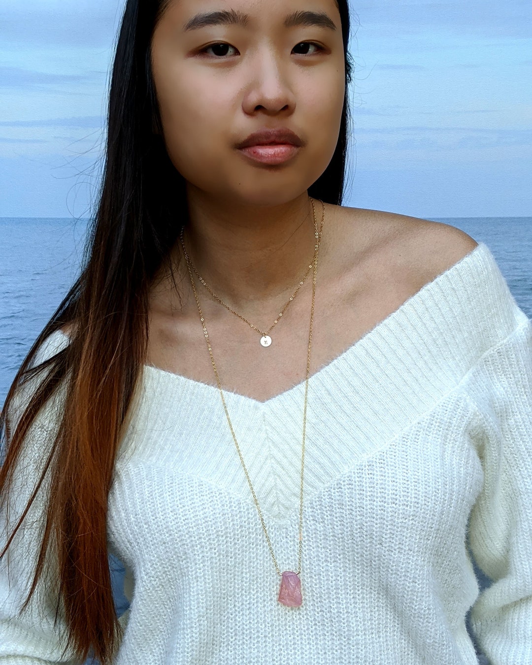 Rose Quartz Pendant Large Raw Rose Quartz Necklace Rose Goldsilver Raw