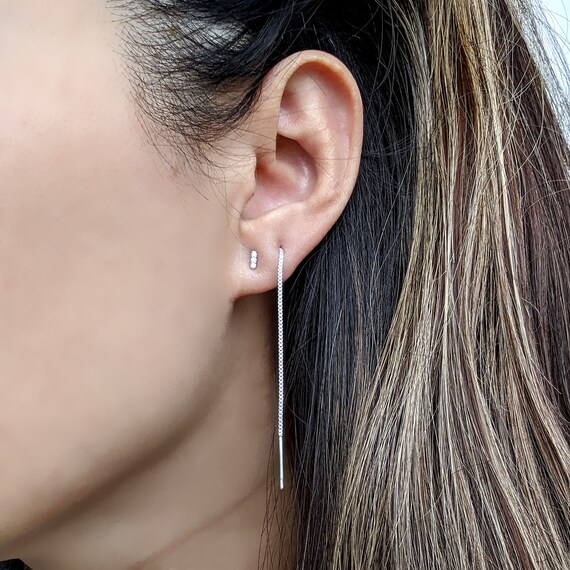 Pair of 925 Sterling Silver Descending 6 Gem Curve Ear Climber Minimal Earrings Pair of 925 Sterling Silver Descending 6 Gem Curve Ear Climber Minimal Earrings