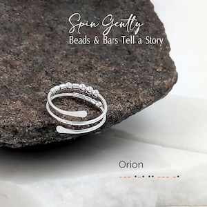 Morse Code Fidget Ring | Anxiety midi or thumb ring with spinning beads | Adjustable image 2