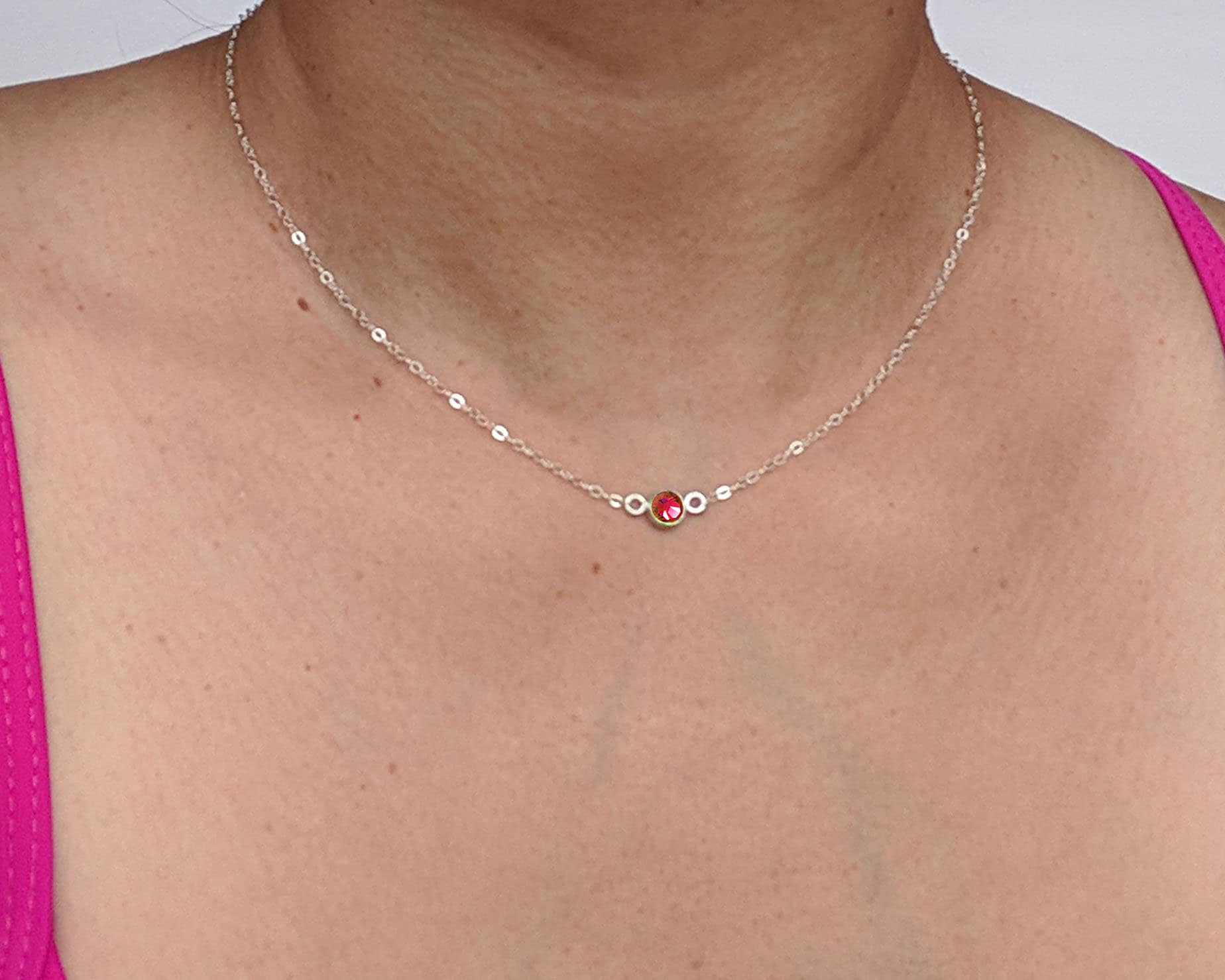 OJK Sterling Silver Birthstone Necklace – Crushed Ice Pendant, Adjustable Choker For Women - View #6
