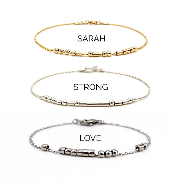 Custom Morse code bracelet Friend BFF Silver Be BRAVE bracelet Sister AUNT Hidden message bracelet Gold Morse code jewelry Stainless steel