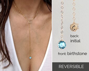 2-in-1 December birthstone necklace Initial necklace Silver/Gold lariat necklace Dainty Y necklace Personalized necklace for women Aunt gift