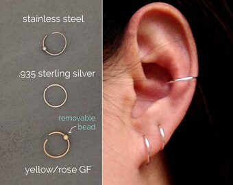 Conch Piercing Sterling Silver gold Conch Earring Small Hoop