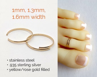 Adjustable Sterling Silver Toe Ring: Rose Gold, Stackable Knuckle Ring