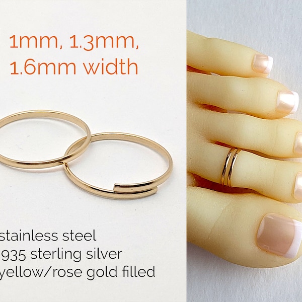 Sterling silver toe ring Rose gold toe rings Sterling silver stackable toe rings women Thin knuckle ring Adjustable stainless steel ring set