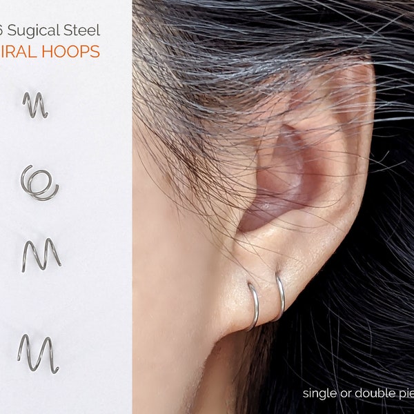 Spiral helix piercing Huggie hoop earrings Surgical steel hoop earrings Double piercing earrings Small cartilage hoop Double hoop earrings 6