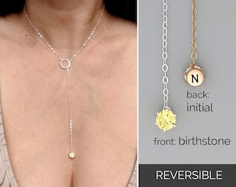 40th birthday gifts women CZ peridot necklace Gold crystal Y necklace Sterling silver lariat necklace August birthstone necklace & initial