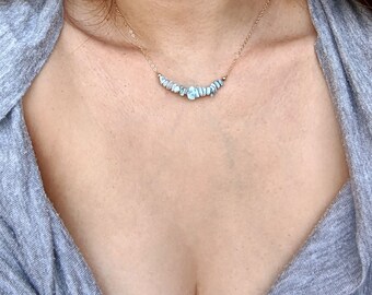 Raw Larimar Bar Necklace: Sterling Silver, Natural Gemstone
