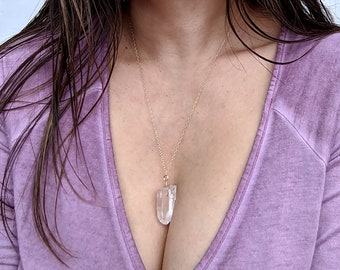 Large clear quartz necklace Raw crystal pendant Raw gemstone necklace Raw crystal necklace Rock crystal necklace Crystal point pendant GIFT