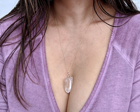 Large raw crystal necklace deals