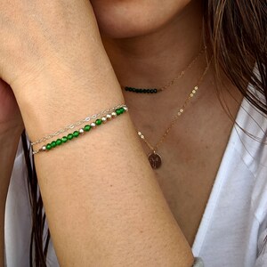 College graduation gift for her Morse code bracelet Natural emerald bracelet May birthstone bracelet Maid of honor gift Sister birthday gift