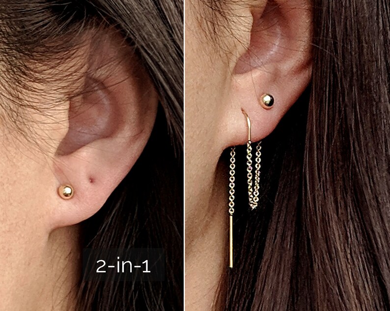 Threader Stud Earrings Gold Threader Earrings Sterling Silver Etsy