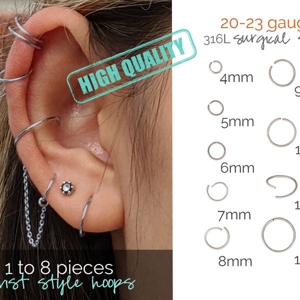 Surgical Steel huggie hoops earrings, Small Cartilage hoop: Helix/Tragus/Conch Piercing, Nose ring