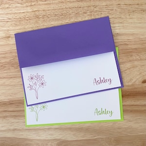 Tarjetas personalizadas / Juego de papelería para escribir cartas / Tarjetas planas / Juego de 10 / Tamaño A2 / Tarjetas de flores personalizadas