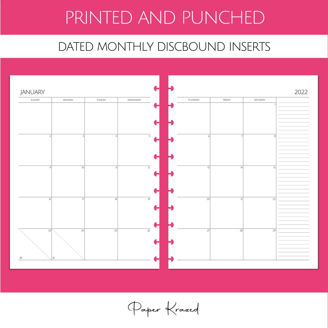 Printed Dated Monthly Discbound Planner Inserts 8.5 X Etsy