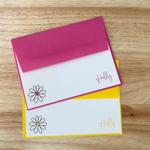 Tarjetas personalizadas / Juego de papelería para escribir cartas / Tarjetas planas / Juego de 10 / Tamaño A2 / Tarjetas personalizadas con margaritas rosas y amarillas
