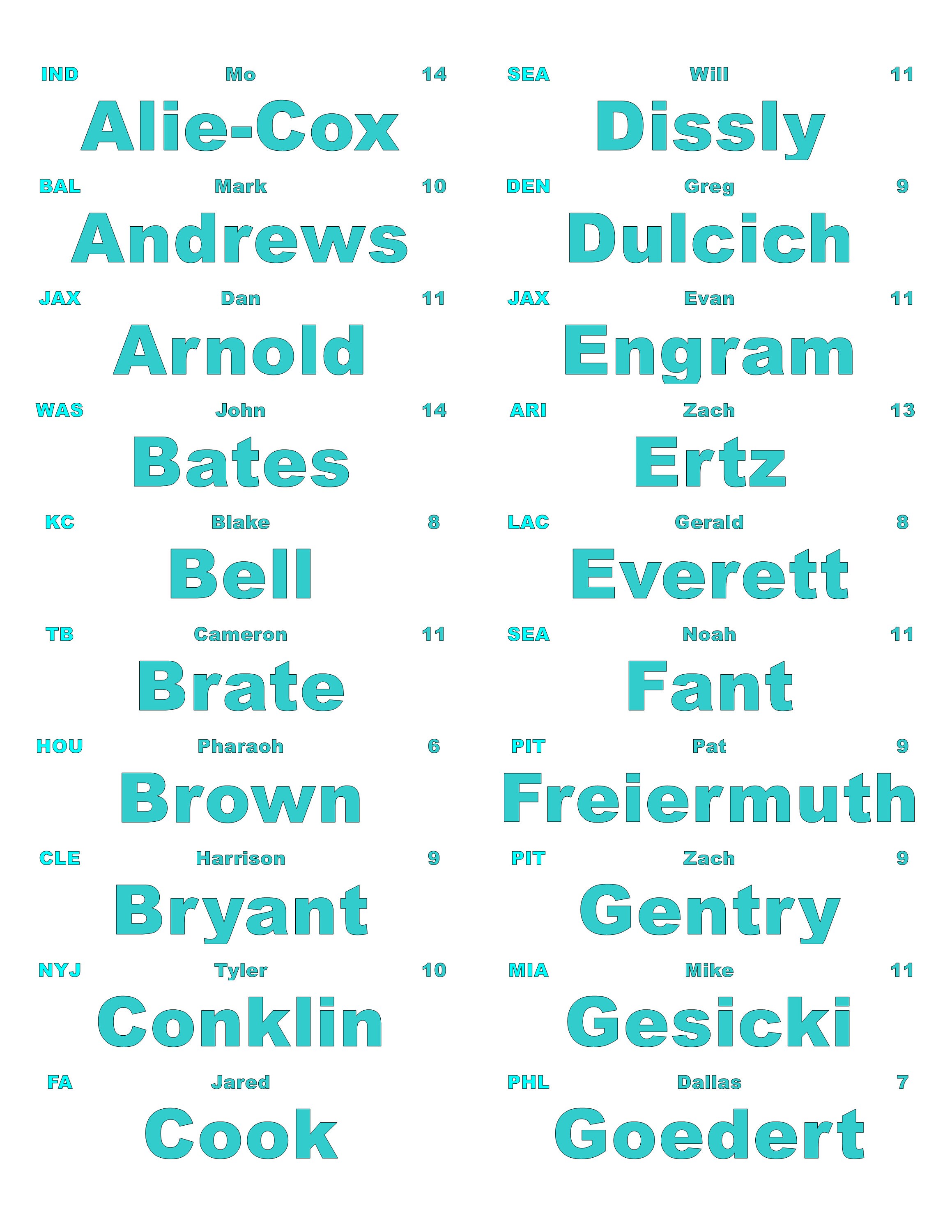 Fantasy football player labels download
