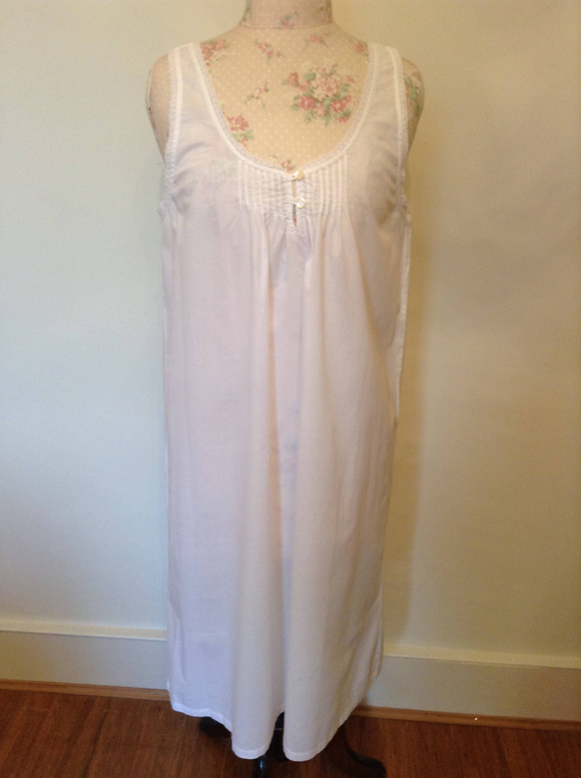 Ladies White Cotton Lawn Nightdress With Lace Trim, Below Knee Length. Suitable for Maternity ...