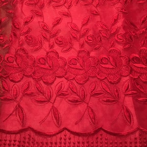 Red Floral Embroidered Bordered Organza