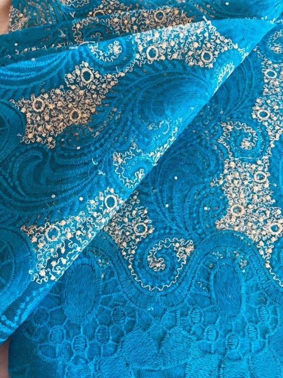 Peacock Blue and Gold African Lace | Etsy