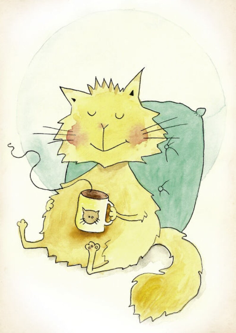 Postcard Relaxicat \u00b7 Postcard Cat \u00b7 Relax Case Coffee Cute Autumn Watercolour Watercolor Yellow Thanksgiving Cozy Yummy