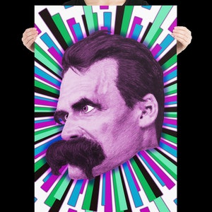Nietzsche Burst #2 - Poster - Philosophy, Existentialism, Friedrich Nietzsche Face, Colorful Artwork, Philosophy Wall Art