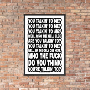 Rozmawiasz ze mną, TAKSÓWKARZ, DeNiro Cytat Oprawiony Plakat Travis Bickle Lustro Scena z Bronią Szaleństwo Psychotyczne Załamanie Znane Cytaty Filmowe