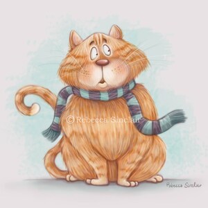 Cat, cat print, 5 x 7 inches, 8 x 10 inches, print, illustration, children&#39;s book illustration, digital art, orange cat, art, pet print